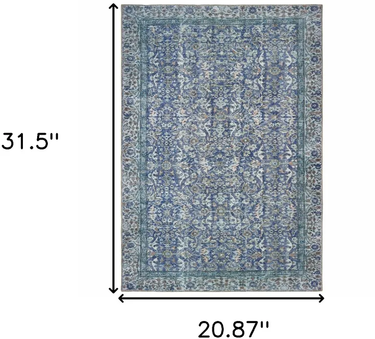 Blue And Grey Oriental Power Loom Stain Resistant Area Rug Photo 5