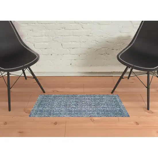 Blue And Grey Oriental Power Loom Stain Resistant Area Rug Photo 2