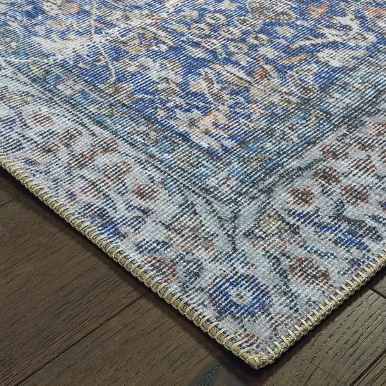 Blue And Grey Oriental Power Loom Stain Resistant Area Rug Photo 3