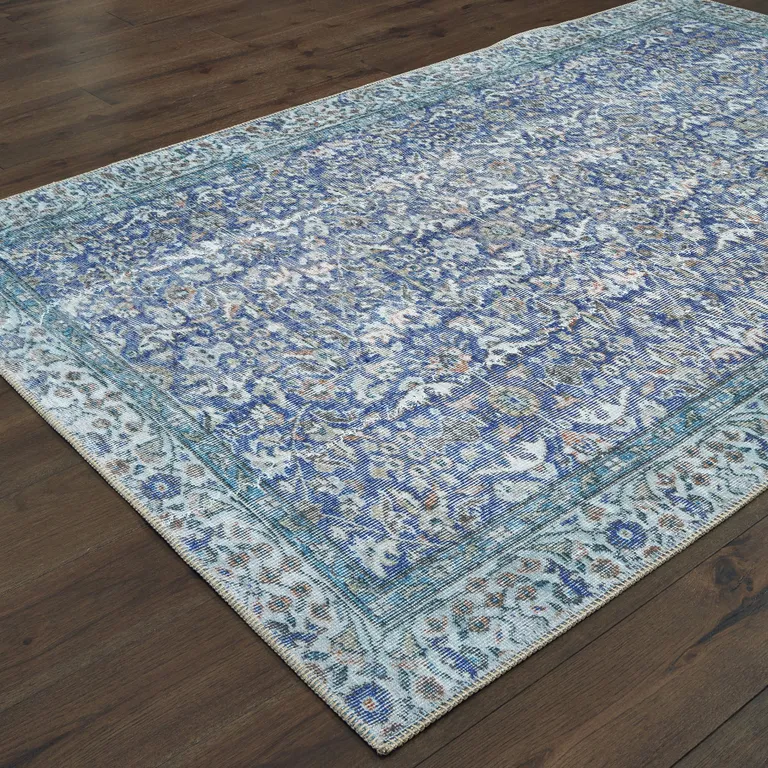 Blue And Grey Oriental Power Loom Stain Resistant Area Rug Photo 4