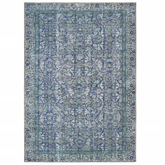 Blue And Grey Oriental Power Loom Stain Resistant Area Rug Photo 1