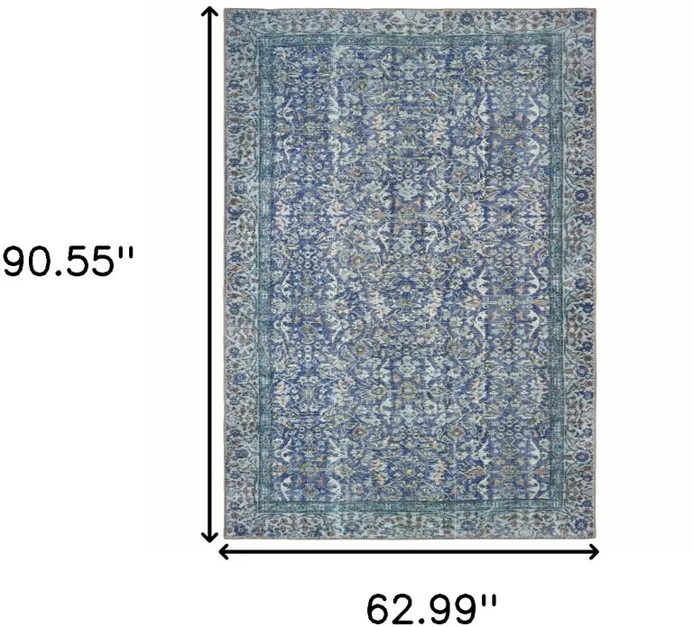 Blue And Grey Oriental Power Loom Stain Resistant Area Rug Photo 5