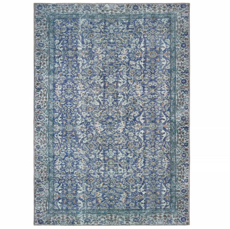 Blue And Grey Oriental Power Loom Stain Resistant Area Rug Photo 1