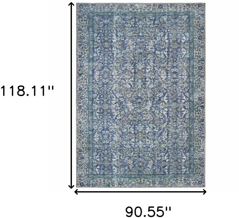 Blue And Grey Oriental Power Loom Stain Resistant Area Rug Photo 5