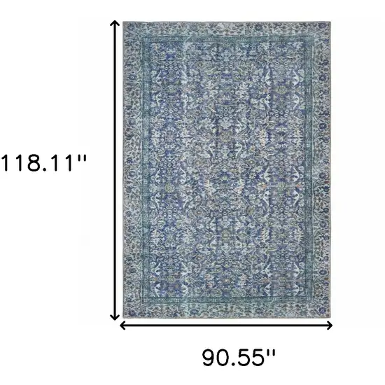 Blue And Grey Oriental Power Loom Stain Resistant Area Rug Photo 5