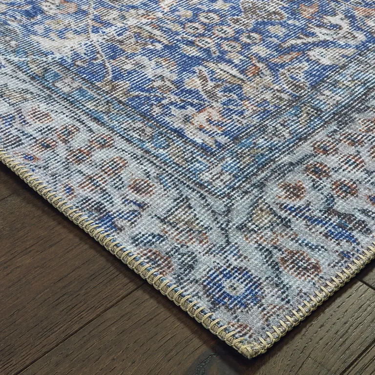 Blue And Grey Oriental Power Loom Stain Resistant Area Rug Photo 3