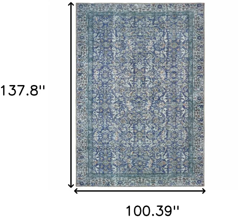 Blue And Grey Oriental Power Loom Stain Resistant Area Rug Photo 5