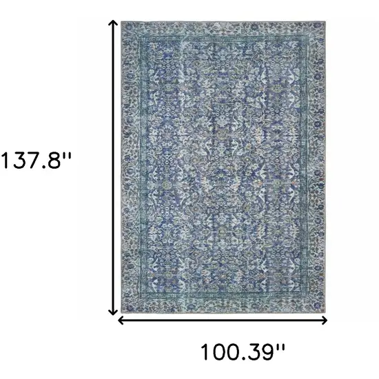 Blue And Grey Oriental Power Loom Stain Resistant Area Rug Photo 5