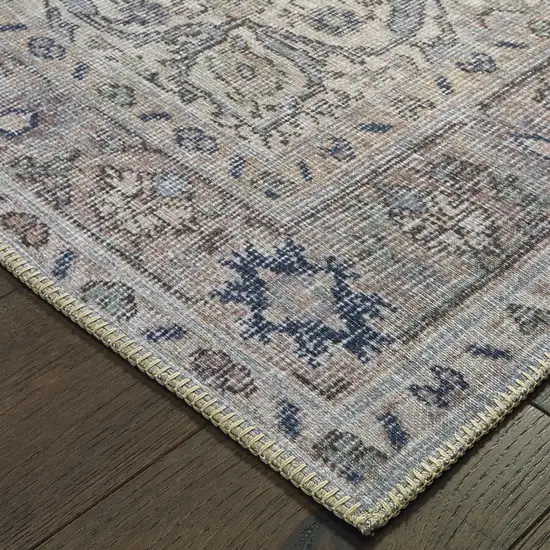 Blue And Grey Oriental Power Loom Stain Resistant Area Rug Photo 3