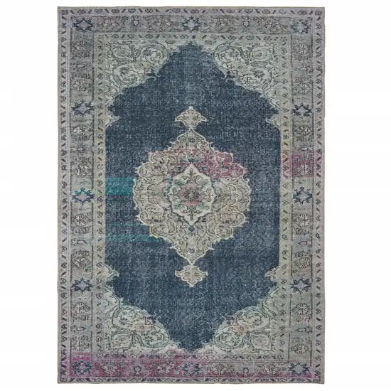 Blue And Grey Oriental Power Loom Stain Resistant Area Rug Photo 1