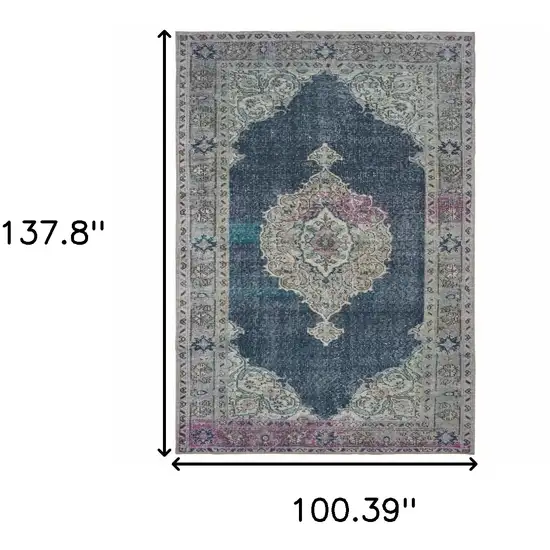 Blue And Grey Oriental Power Loom Stain Resistant Area Rug Photo 5