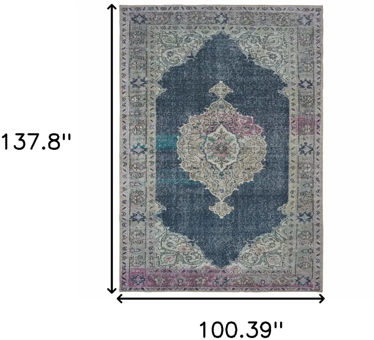 Blue And Grey Oriental Power Loom Stain Resistant Area Rug Photo 5