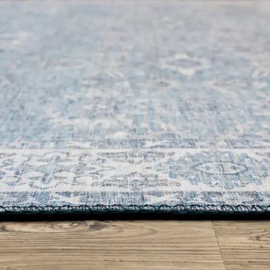 Blue And Grey Oriental Power Loom Stain Resistant Runner Rug Photo 7