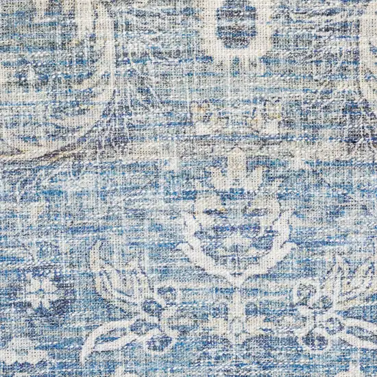 Blue And Grey Oriental Power Loom Stain Resistant Runner Rug Photo 8