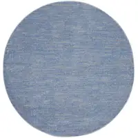 Photo of Blue And Grey Round Striped Non Skid Indoor Outdoor Area Rug