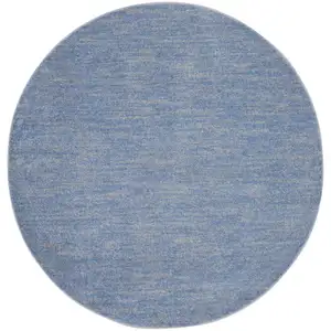 Photo of Blue And Grey Round Striped Non Skid Indoor Outdoor Area Rug