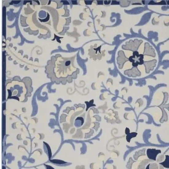 Blue And Grey Toile Non Skid Indoor Outdoor Area Rug Photo 4