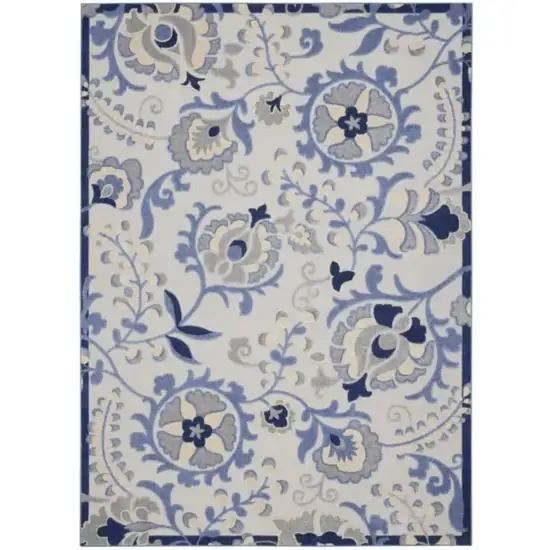 Blue And Grey Toile Non Skid Indoor Outdoor Area Rug Photo 1