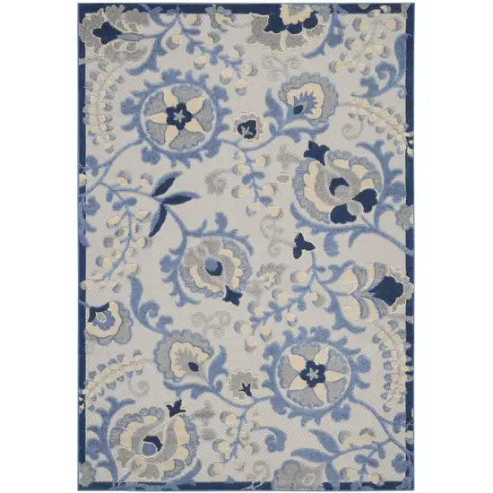 Blue And Grey Toile Non Skid Indoor Outdoor Area Rug Photo 2