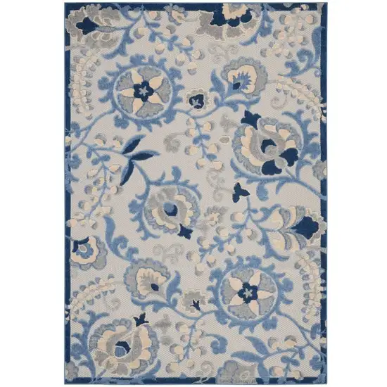 Blue And Grey Toile Non Skid Indoor Outdoor Area Rug Photo 1