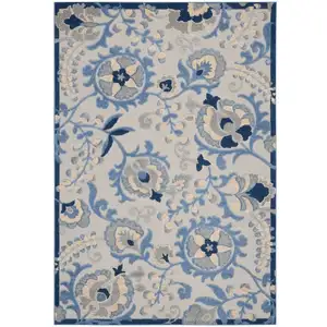 Photo of Blue And Grey Toile Non Skid Indoor Outdoor Area Rug