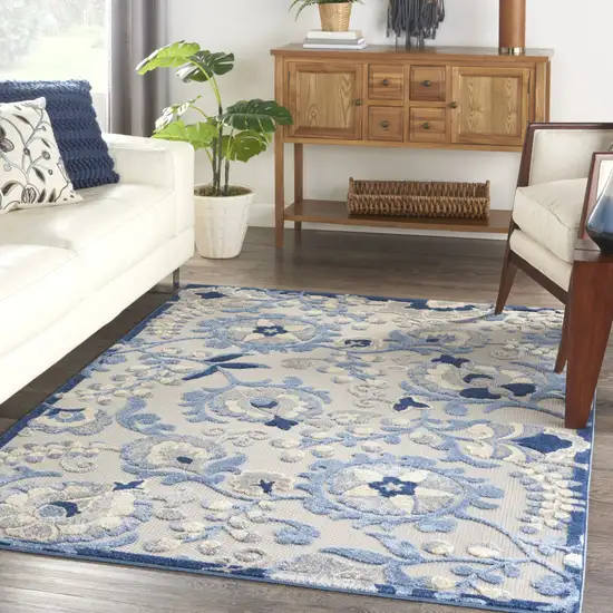 Blue And Grey Toile Non Skid Indoor Outdoor Area Rug Photo 7