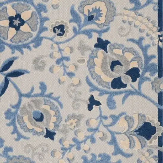 Blue And Grey Toile Non Skid Indoor Outdoor Area Rug Photo 3