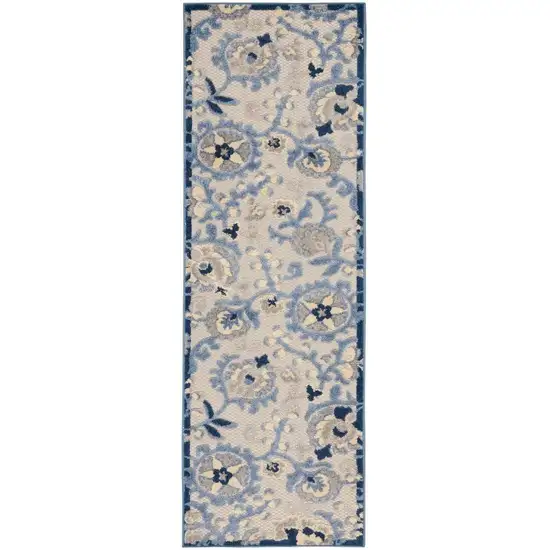 Blue And Grey Toile Non Skid Indoor Outdoor Runner Rug Photo 1