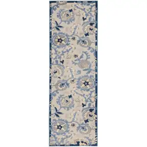 Photo of Blue And Grey Toile Non Skid Indoor Outdoor Runner Rug