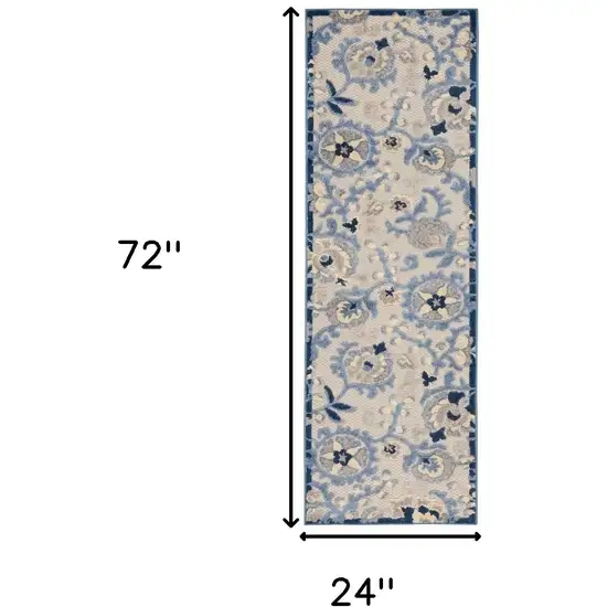 Blue And Grey Toile Non Skid Indoor Outdoor Runner Rug Photo 5