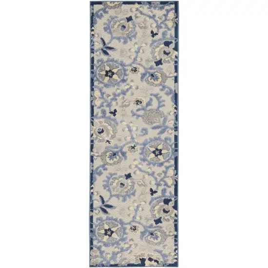 Blue And Grey Toile Non Skid Indoor Outdoor Runner Rug Photo 3