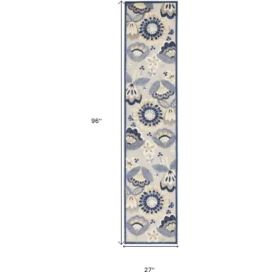 Blue And Grey Toile Non Skid Indoor Outdoor Runner Rug Photo 5