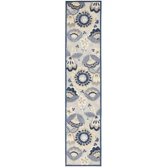 Blue And Grey Toile Non Skid Indoor Outdoor Runner Rug Photo 1