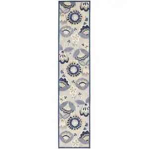 Photo of Blue And Grey Toile Non Skid Indoor Outdoor Runner Rug