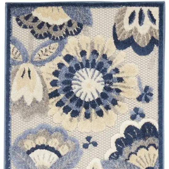 Blue And Grey Toile Non Skid Indoor Outdoor Runner Rug Photo 4