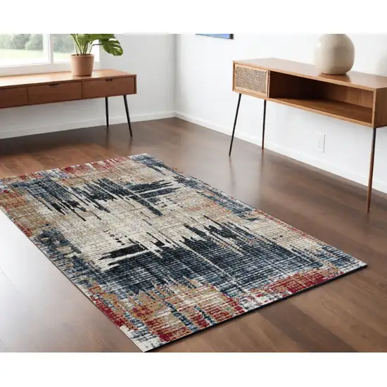 Blue And Ivory Abstract Area Rug Photo 1