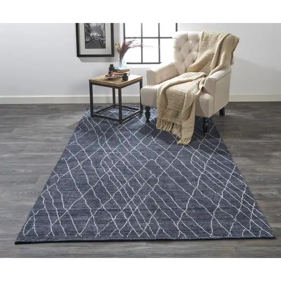 Blue And Ivory Abstract Hand Woven Area Rug Photo 3