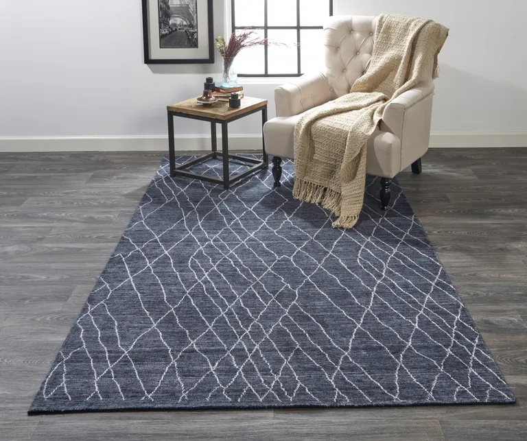 Blue And Ivory Abstract Hand Woven Area Rug Photo 3