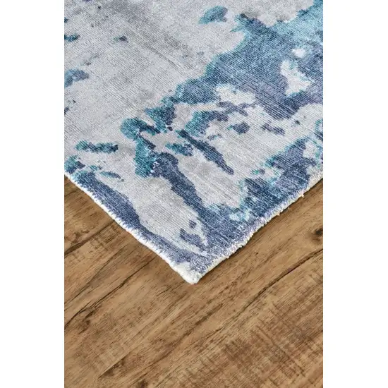 Blue And Ivory Abstract Hand Woven Area Rug Photo 3