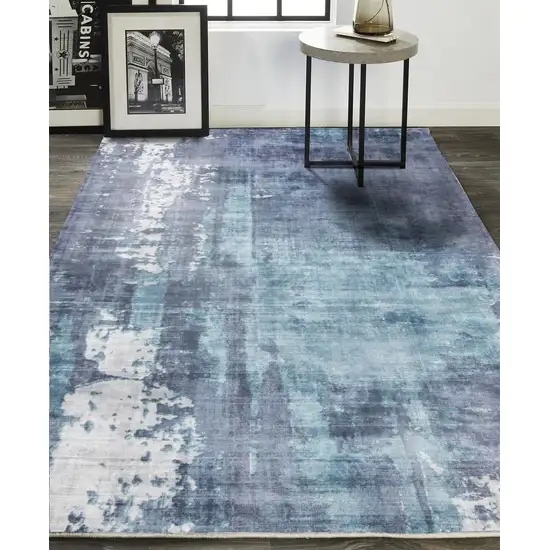 Blue And Ivory Abstract Hand Woven Area Rug Photo 6