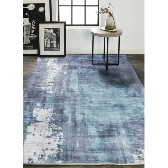 Blue And Ivory Abstract Hand Woven Area Rug Photo 5