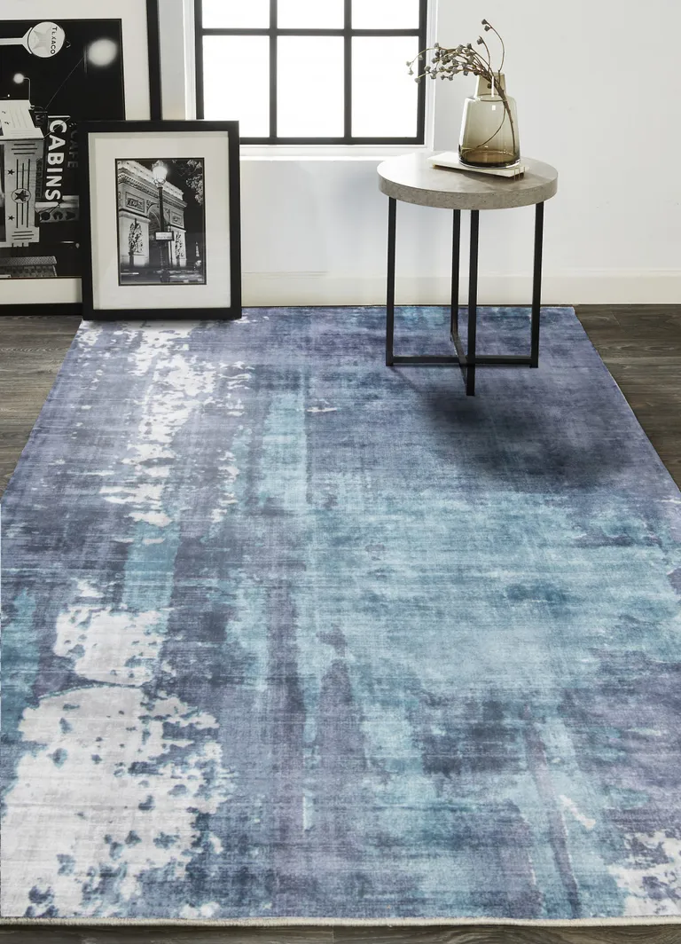 Blue And Ivory Abstract Hand Woven Area Rug Photo 5