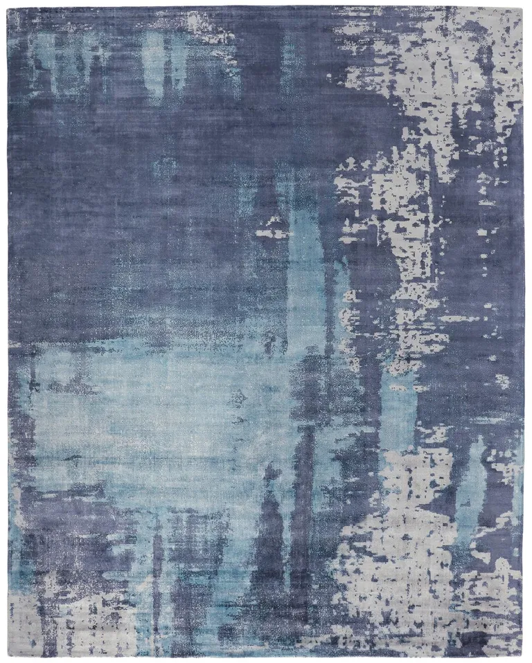 Blue And Ivory Abstract Hand Woven Area Rug Photo 1