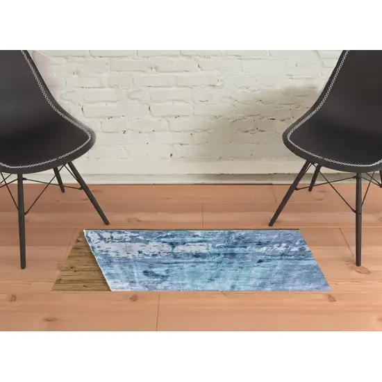 Blue And Ivory Abstract Hand Woven Area Rug Photo 2