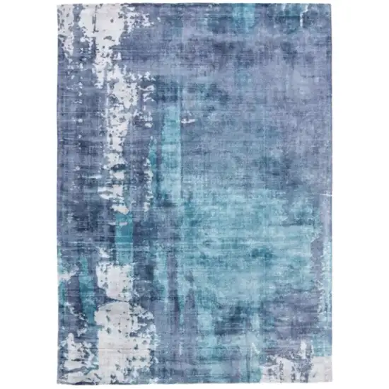 Blue And Ivory Abstract Hand Woven Area Rug Photo 2