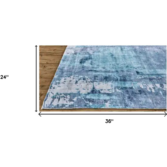 Blue And Ivory Abstract Hand Woven Area Rug Photo 5