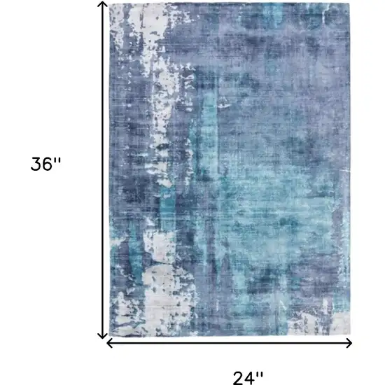 Blue And Ivory Abstract Hand Woven Area Rug Photo 3