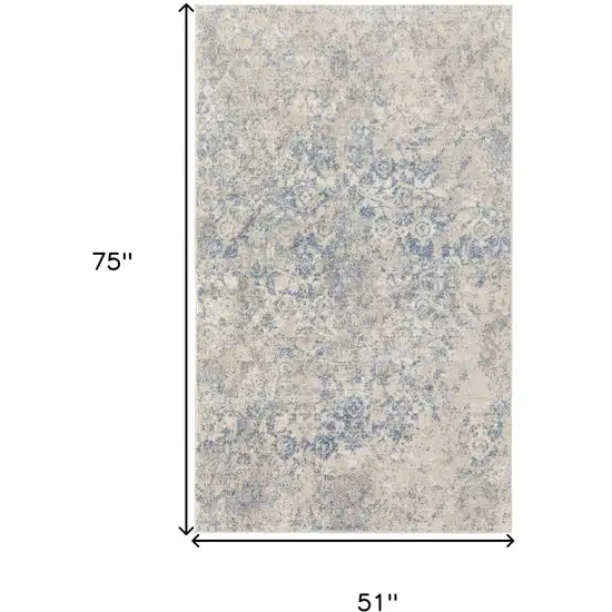 Blue And Ivory Abstract Power Loom Distressed Area Rug Photo 10