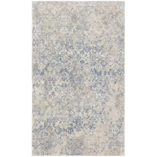 Blue And Ivory Abstract Power Loom Distressed Area Rug Photo 1