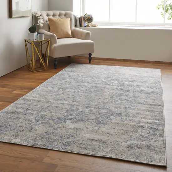 Blue And Ivory Abstract Power Loom Distressed Area Rug Photo 7